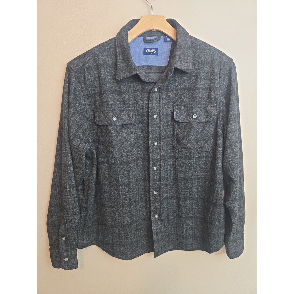 Chaps XL Stretch Flannel Mens Black Plaid Longsleeve Button Up